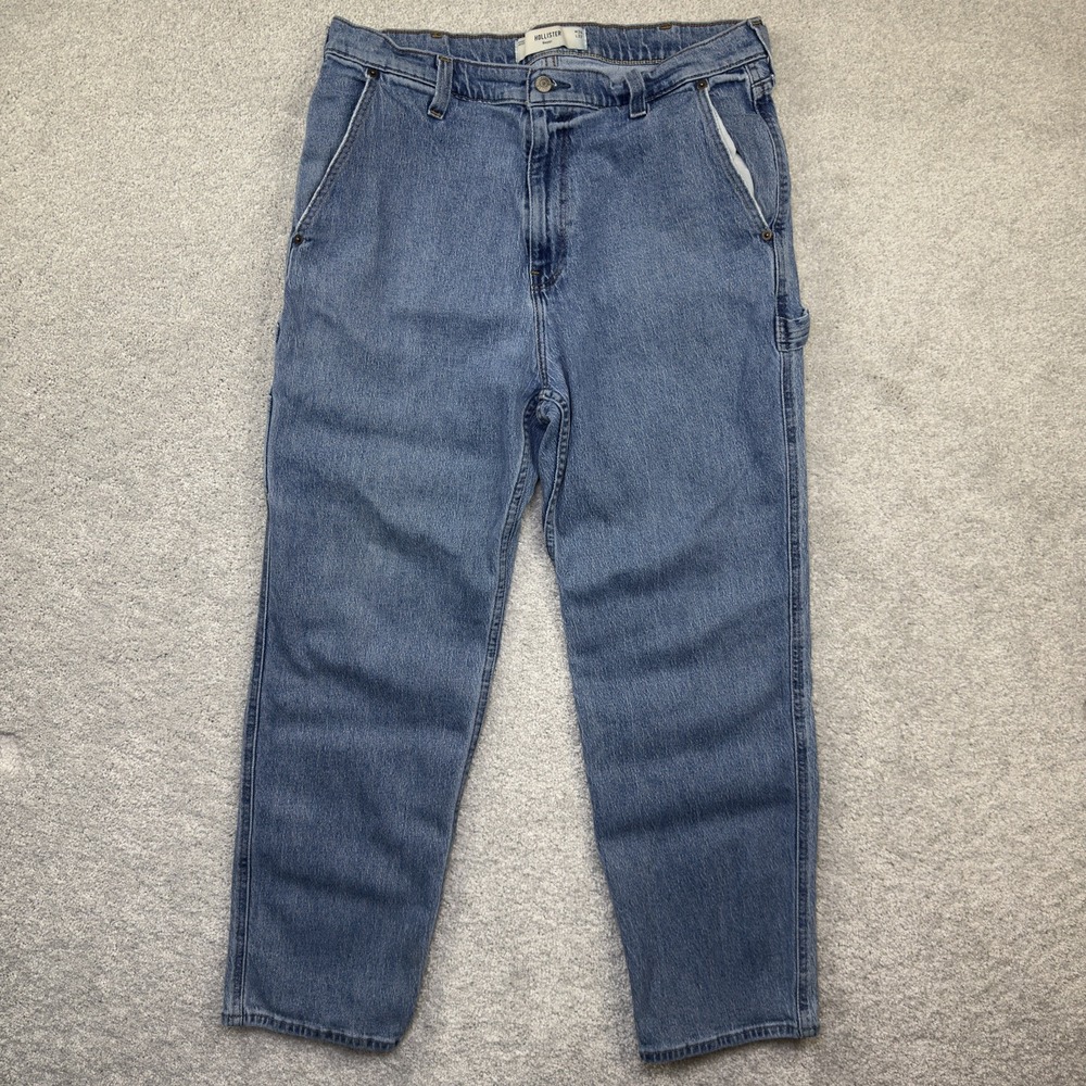 Hollister Baggy Jeans Mens 36x32 Blue Denim Carpenter Workwear Utility Pants